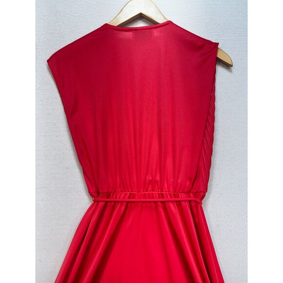 Vintage Entourage T.M Wrap Midi A-Line Dress Size Red Sleeveless Pleated Chic - Picture 12 of 12